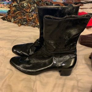 Enzo Angiolini black patent leather low heel boot